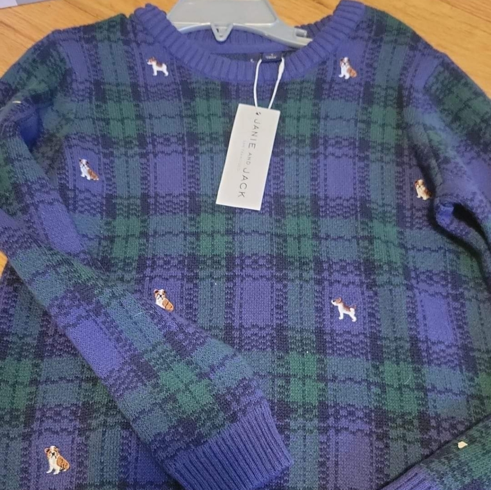 Janie and jack bulldog plaid sweater nwt
